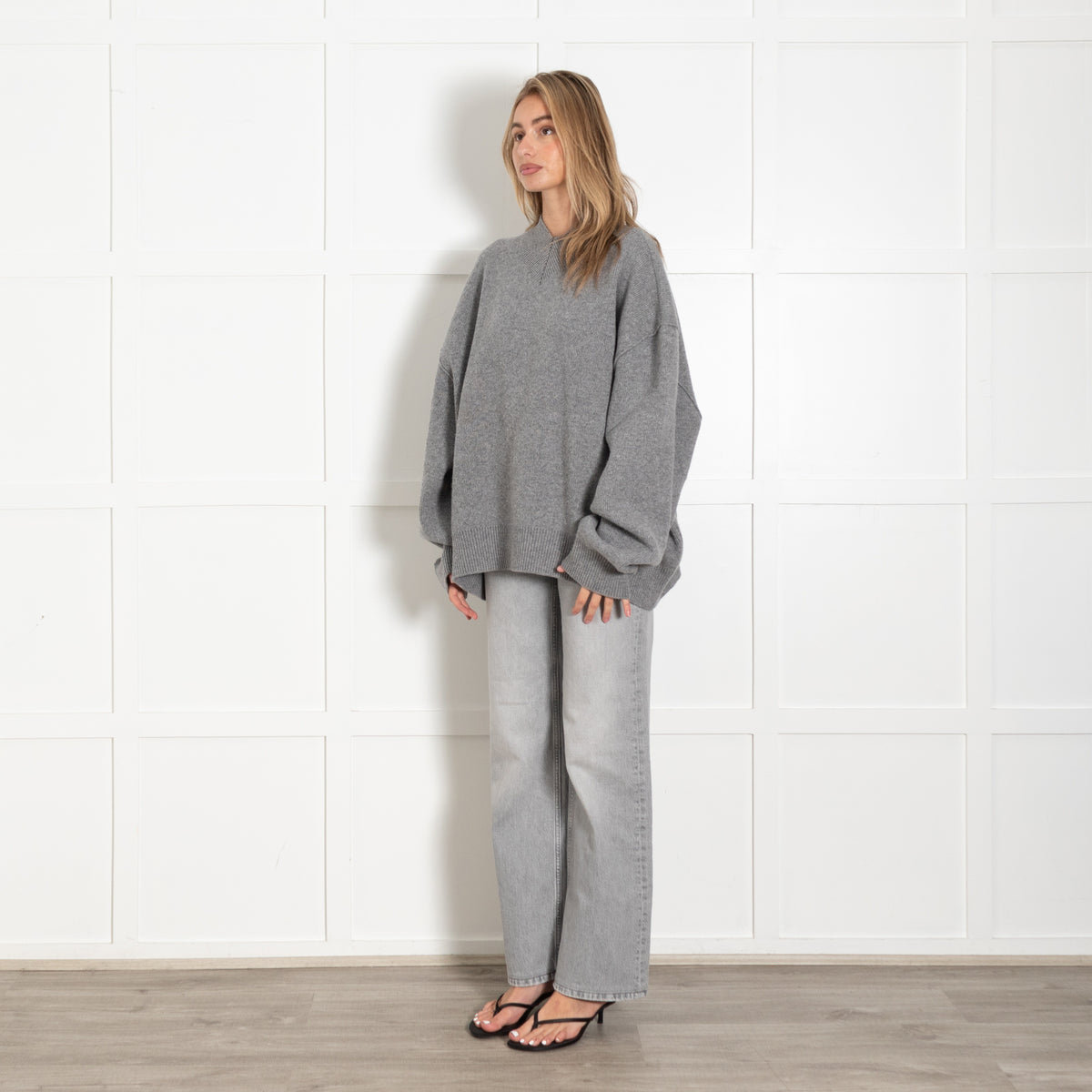 Raey Grey Oversized V-Neck Wool Jumper - Image 3