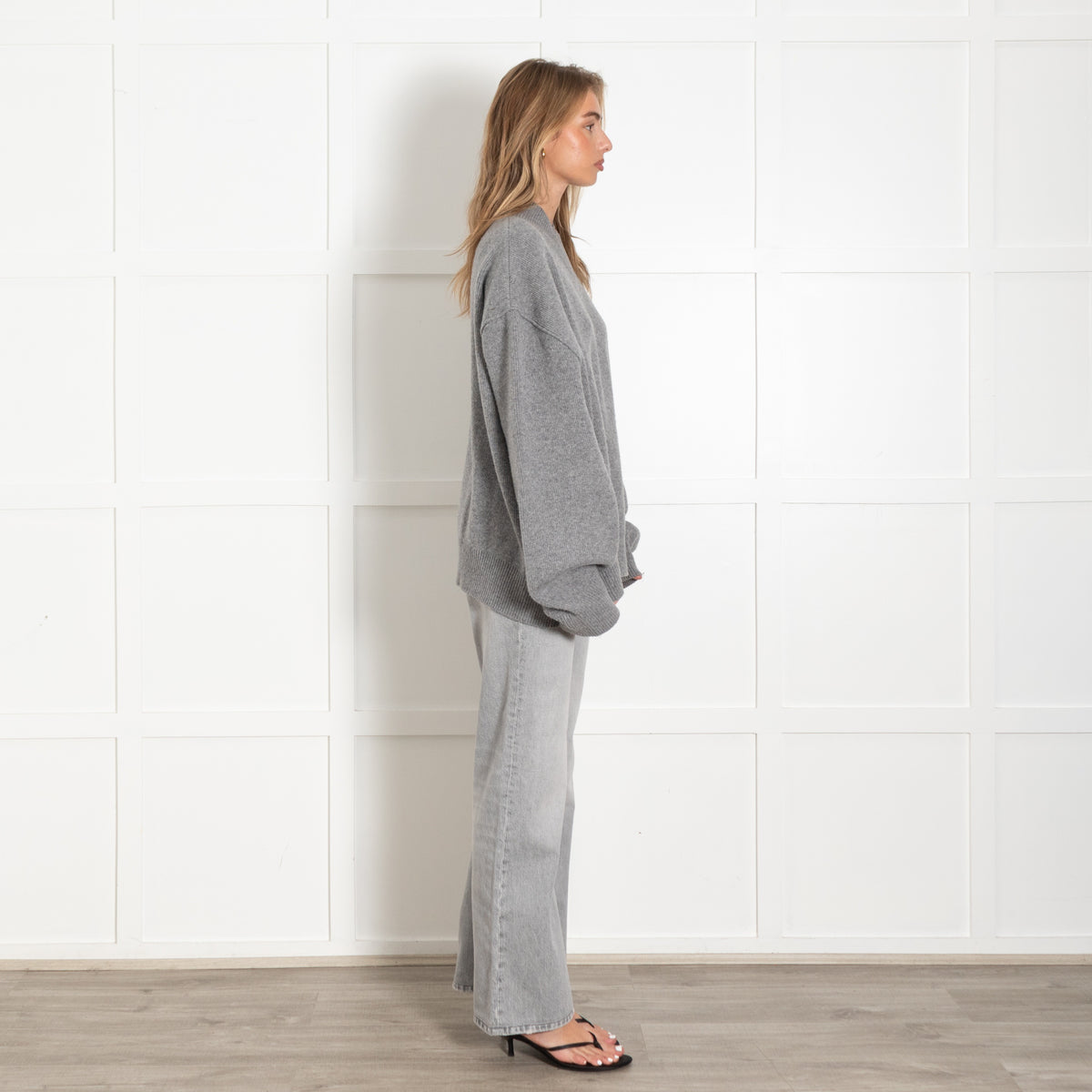 Raey Grey Oversized V-Neck Wool Jumper - Image 6
