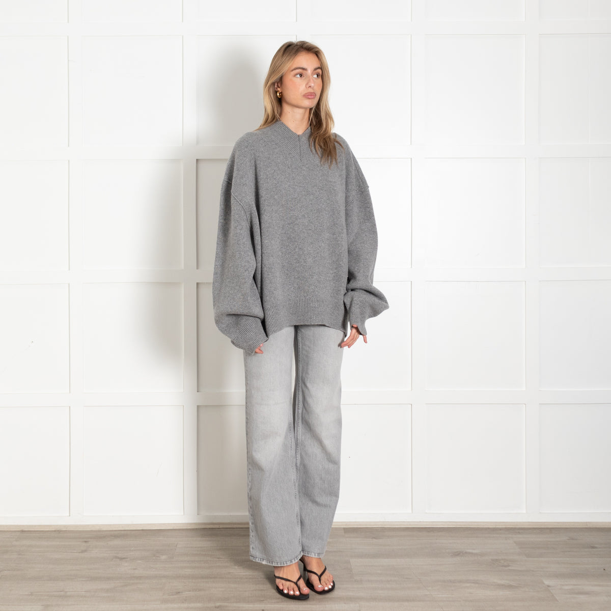 Raey Grey Oversized V-Neck Wool Jumper - Image 7