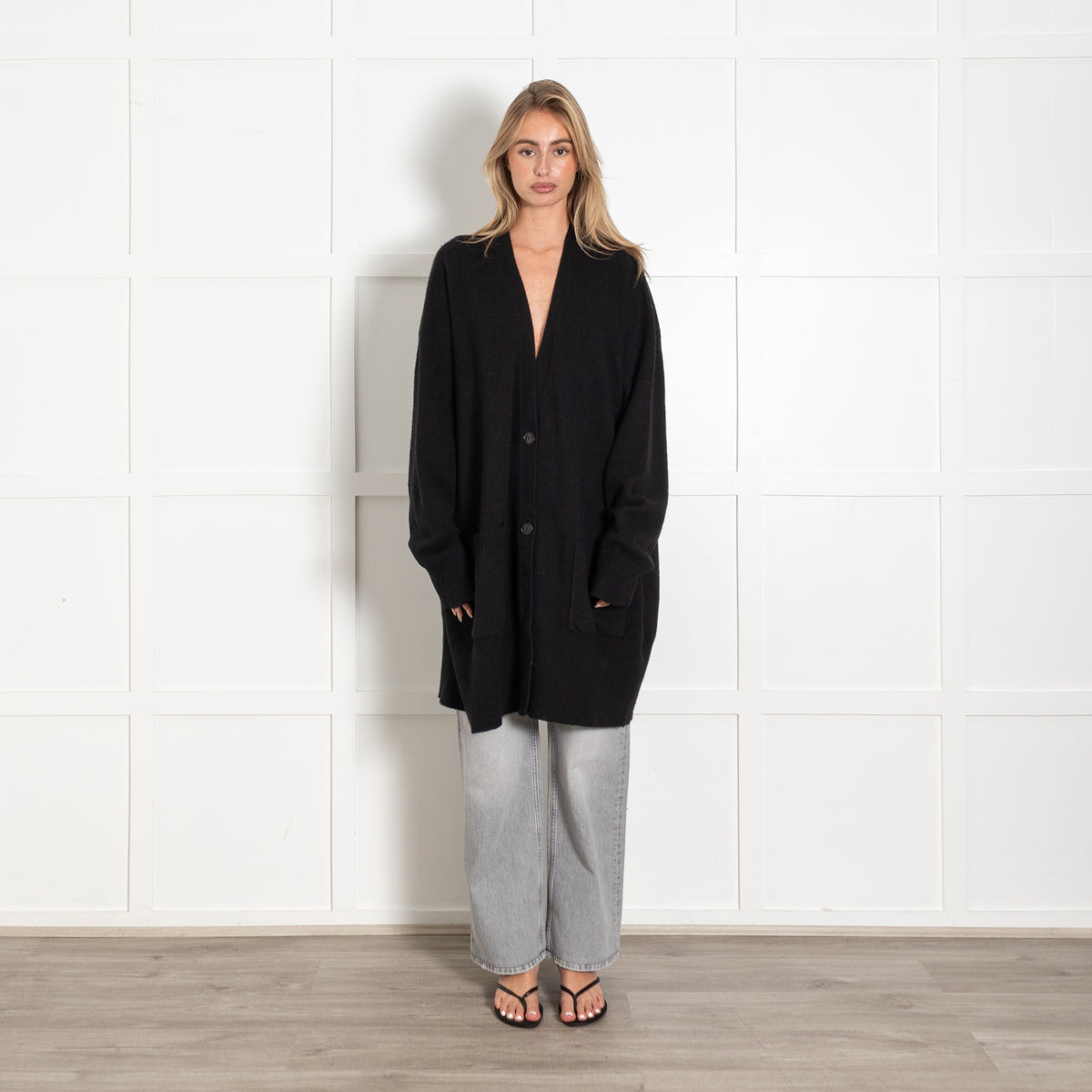 Raey Oversized Black Cashmere Long Cardigan - Image 1