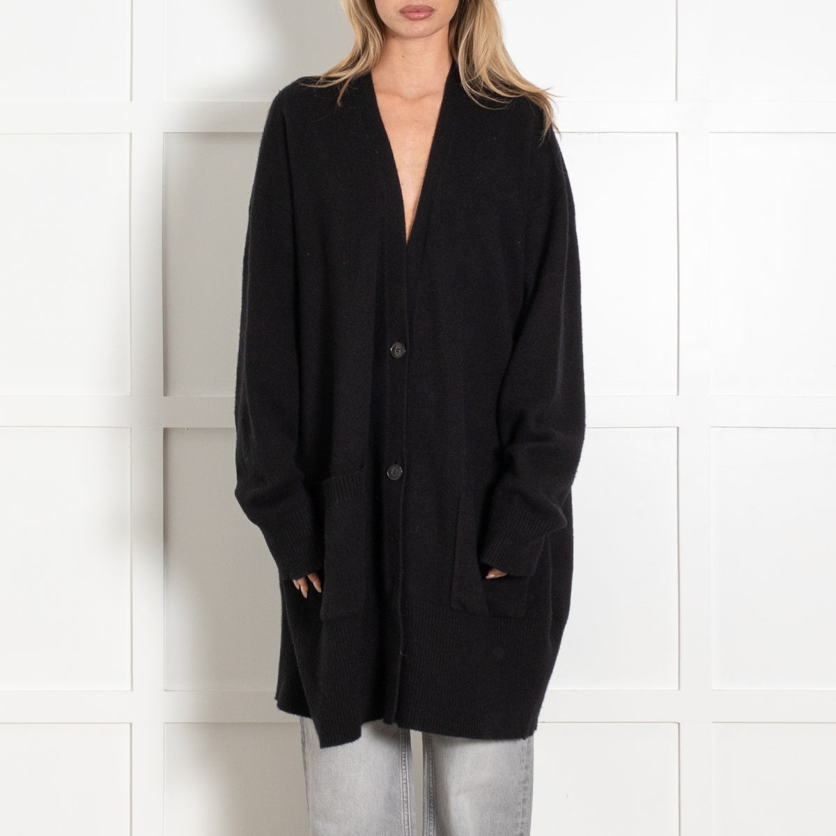 Raey Oversized Black Cashmere Long Cardigan - Image 2