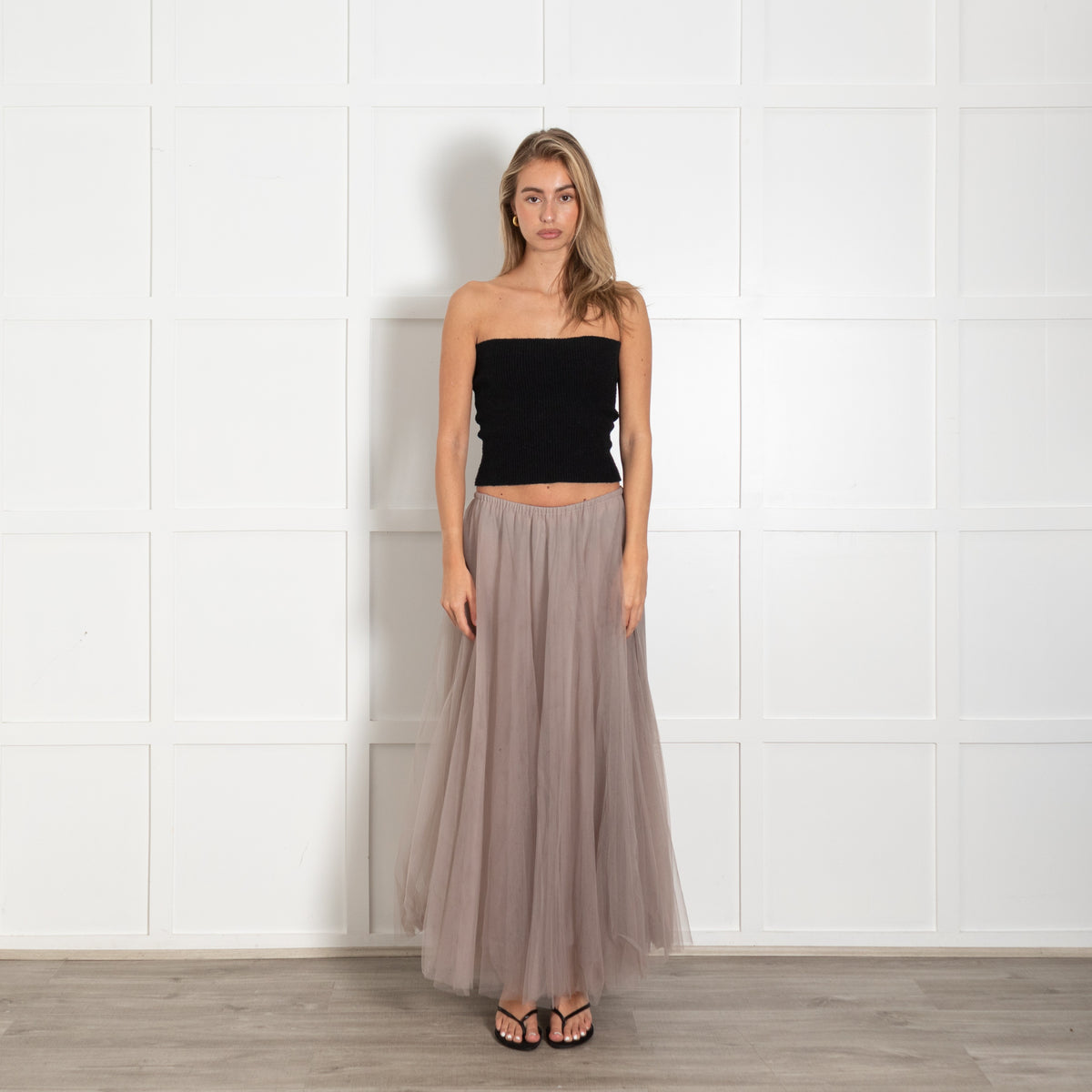 Raey Taupe Tulle Silk Lining Long Skirt - Image 1
