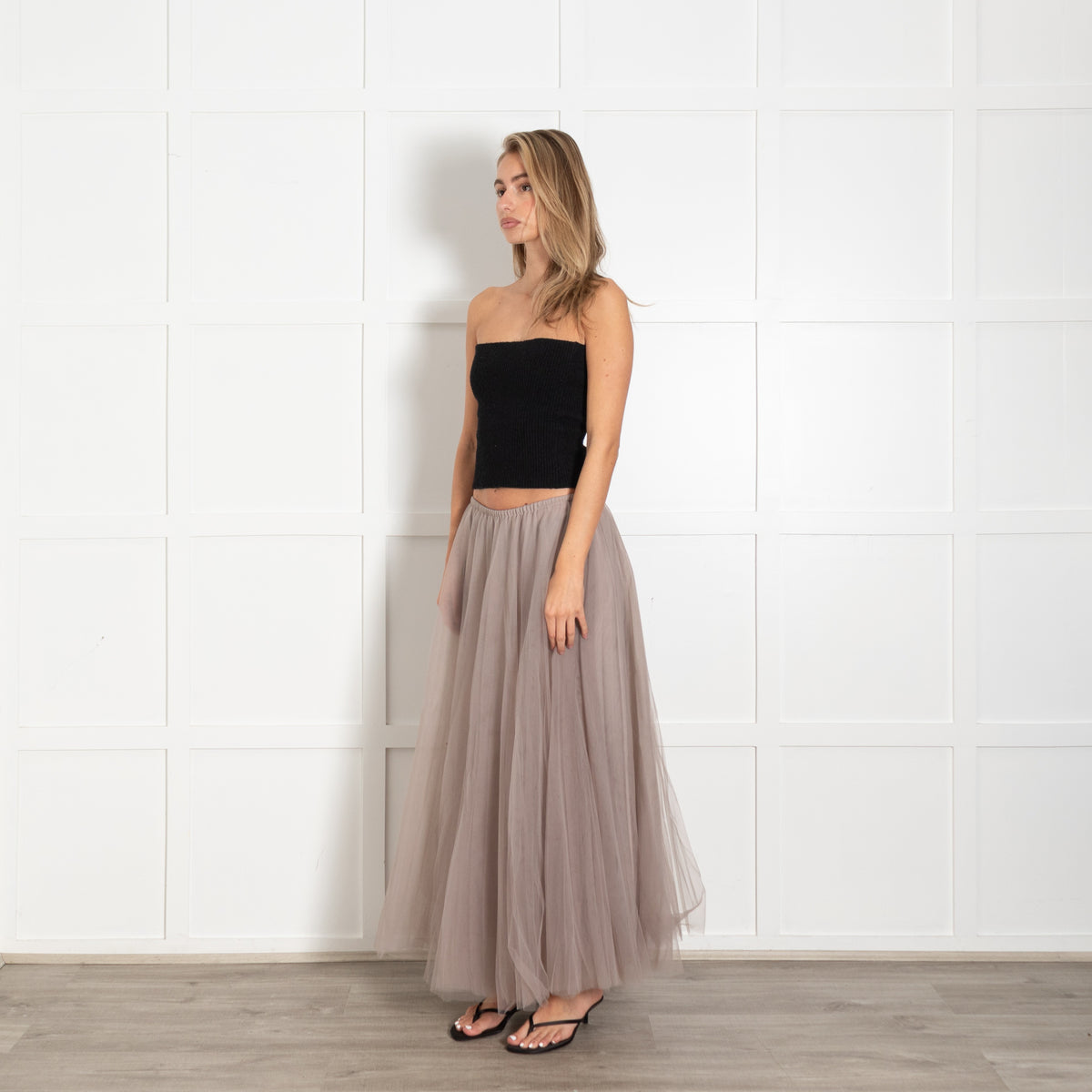 Raey Taupe Tulle Silk Lining Long Skirt - Image 3
