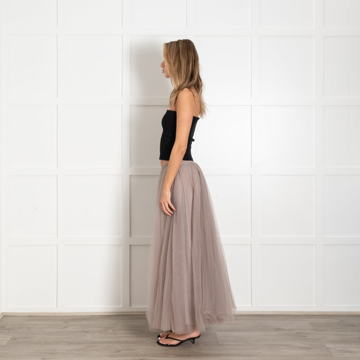 Raey Taupe Tulle Silk Lining Long Skirt - Image 4