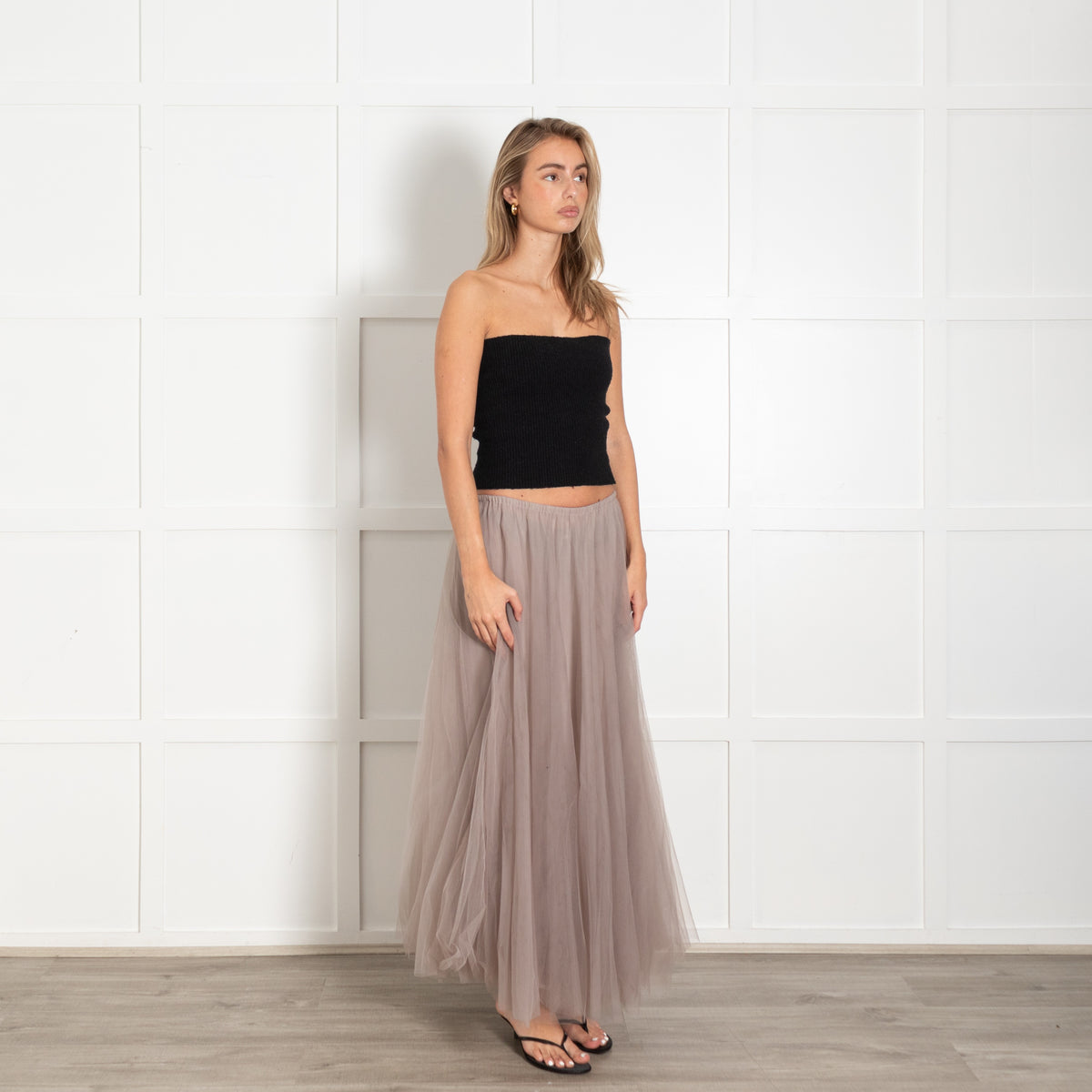 Raey Taupe Tulle Silk Lining Long Skirt - Image 7