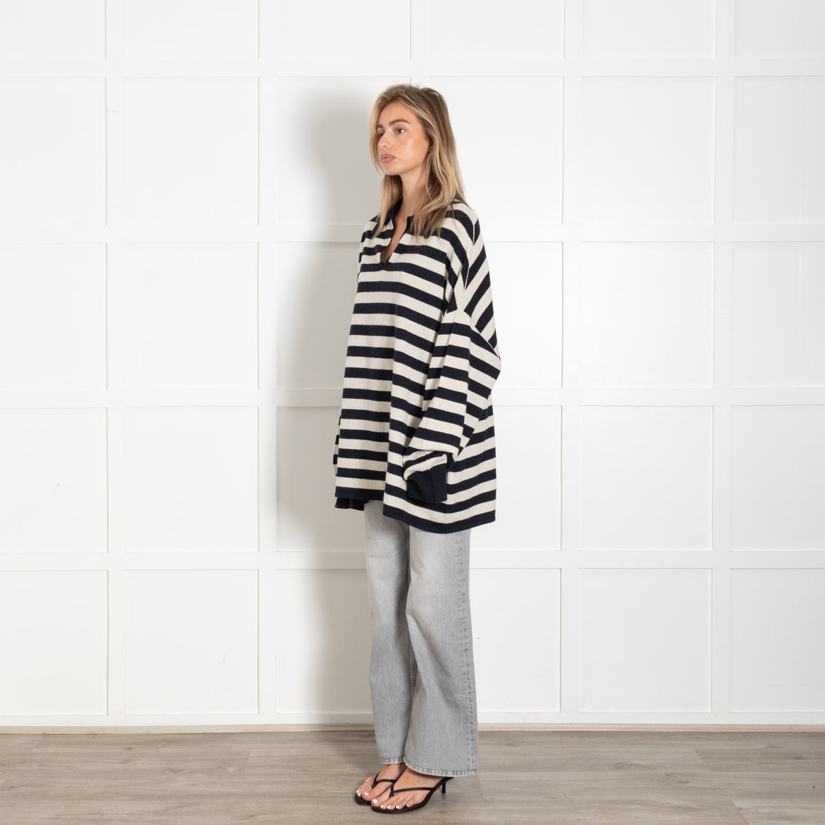 Striped Cashmere Oversized Polo Sweater - Image 2