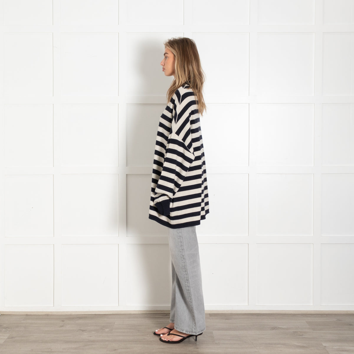 Striped Cashmere Oversized Polo Sweater - Image 3