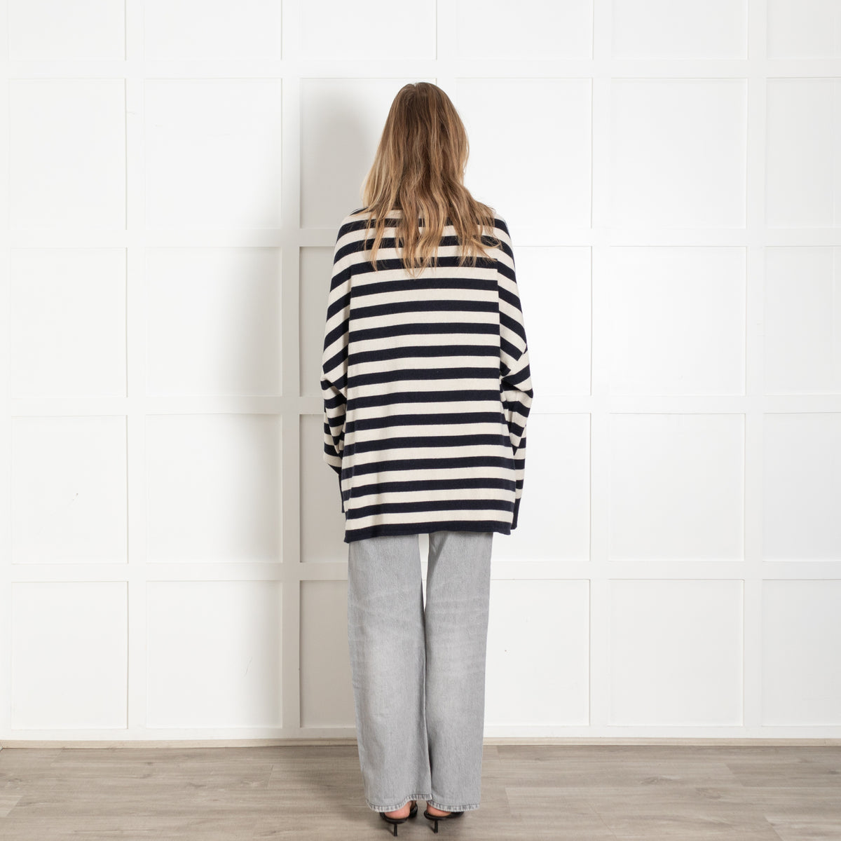 Striped Cashmere Oversized Polo Sweater - Image 4