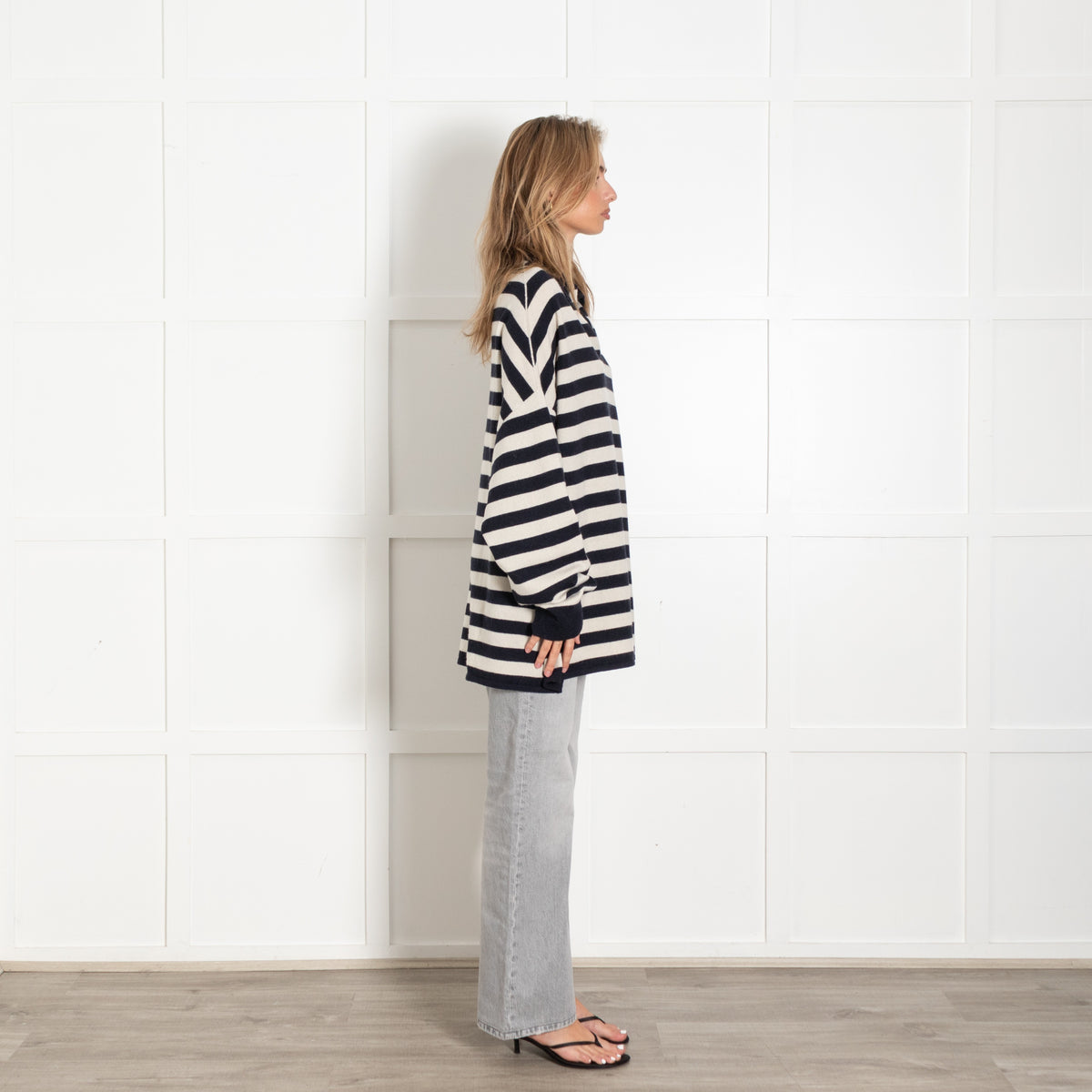 Striped Cashmere Oversized Polo Sweater - Image 5