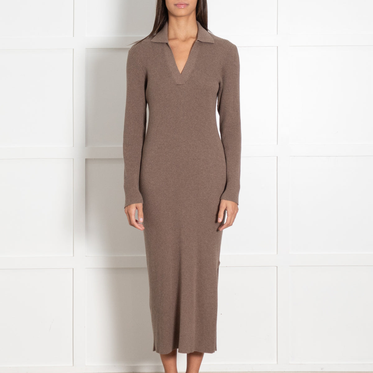 Rails Brown Ribbed Collar V Neck Sweater Dress - Image 2