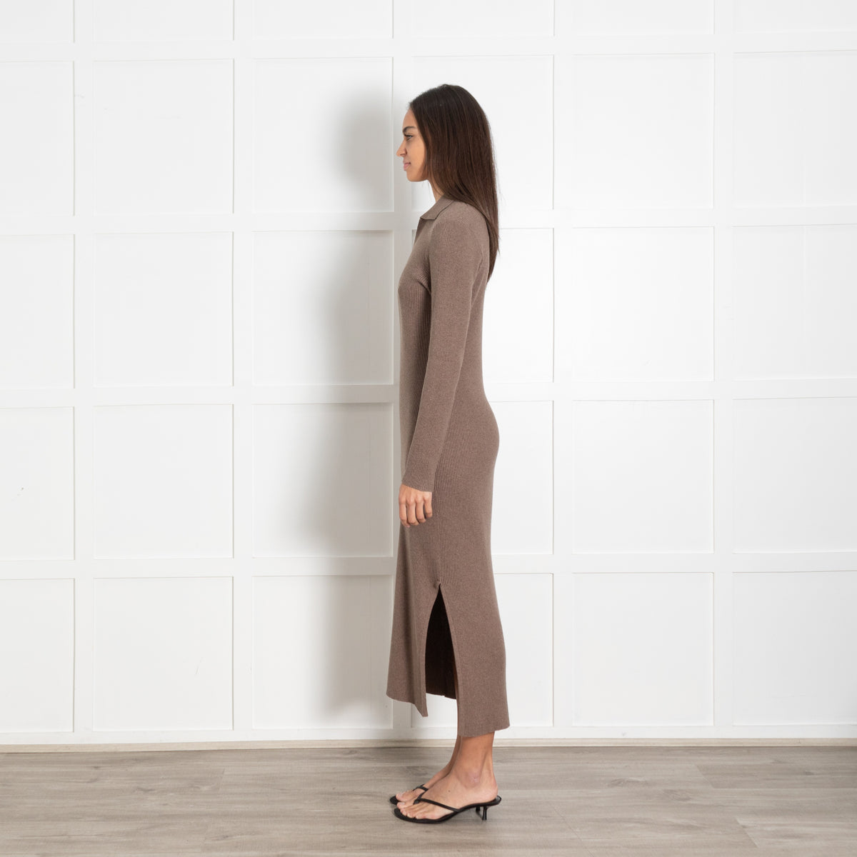 Rails Brown Ribbed Collar V Neck Sweater Dress - Image 4