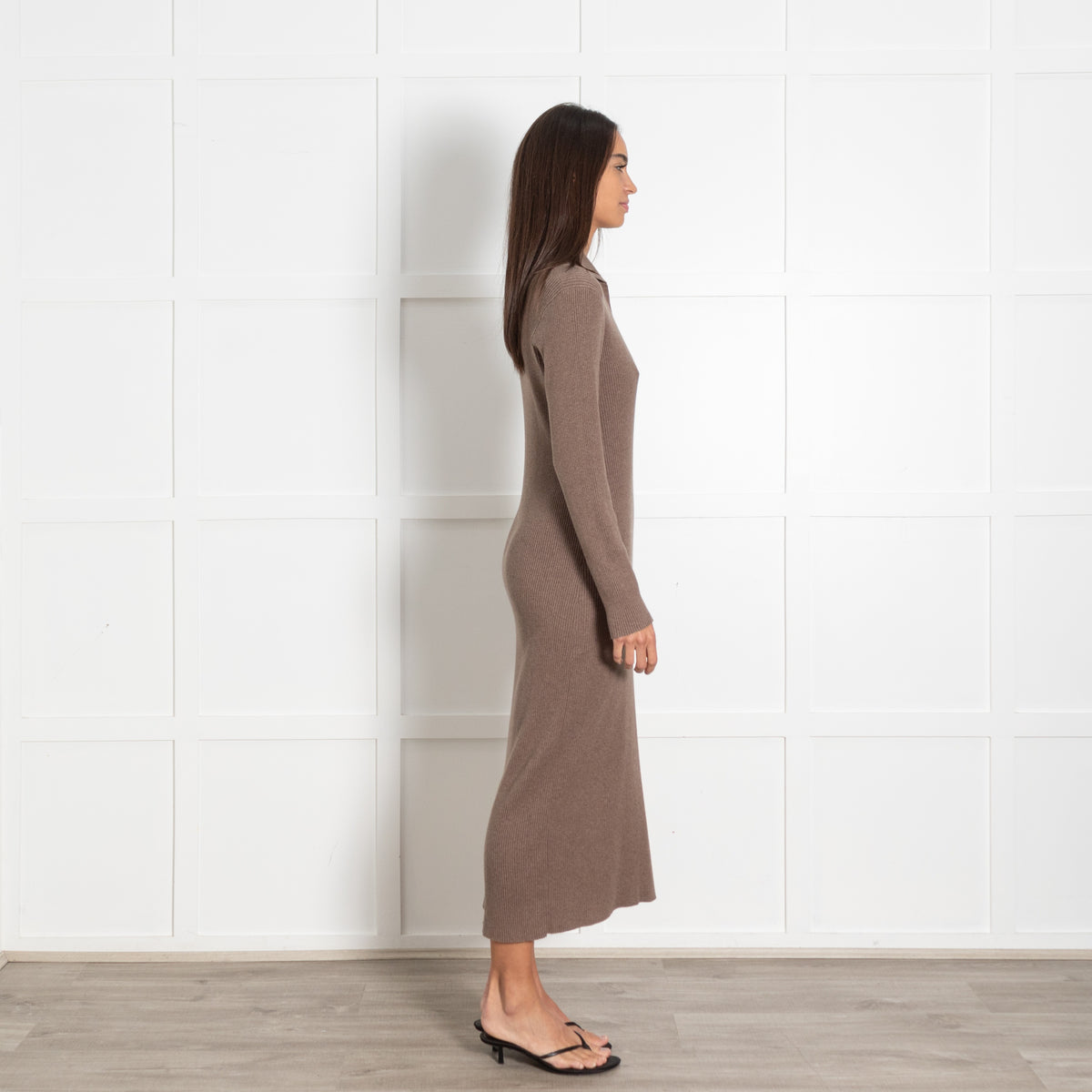 Rails Brown Ribbed Collar V Neck Sweater Dress - Image 6