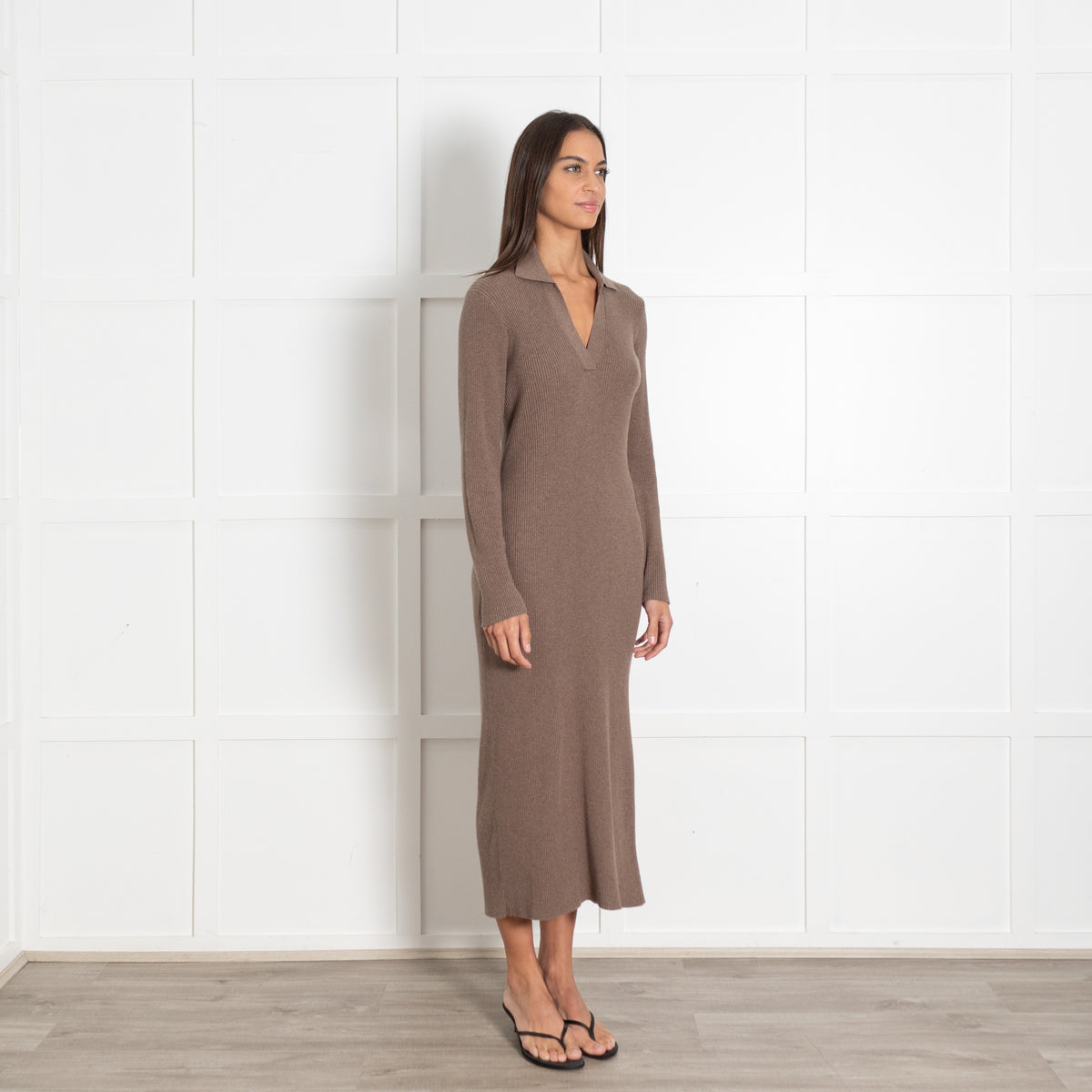 Rails Brown Ribbed Collar V Neck Sweater Dress - Image 7