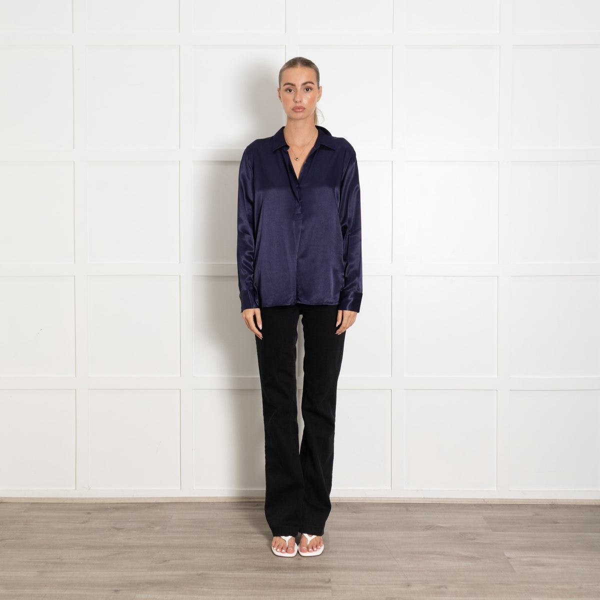 Rails Navy Blue Satin Blouse - Image 1