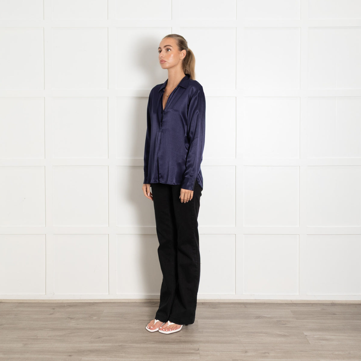 Rails Navy Blue Satin Blouse - Image 3