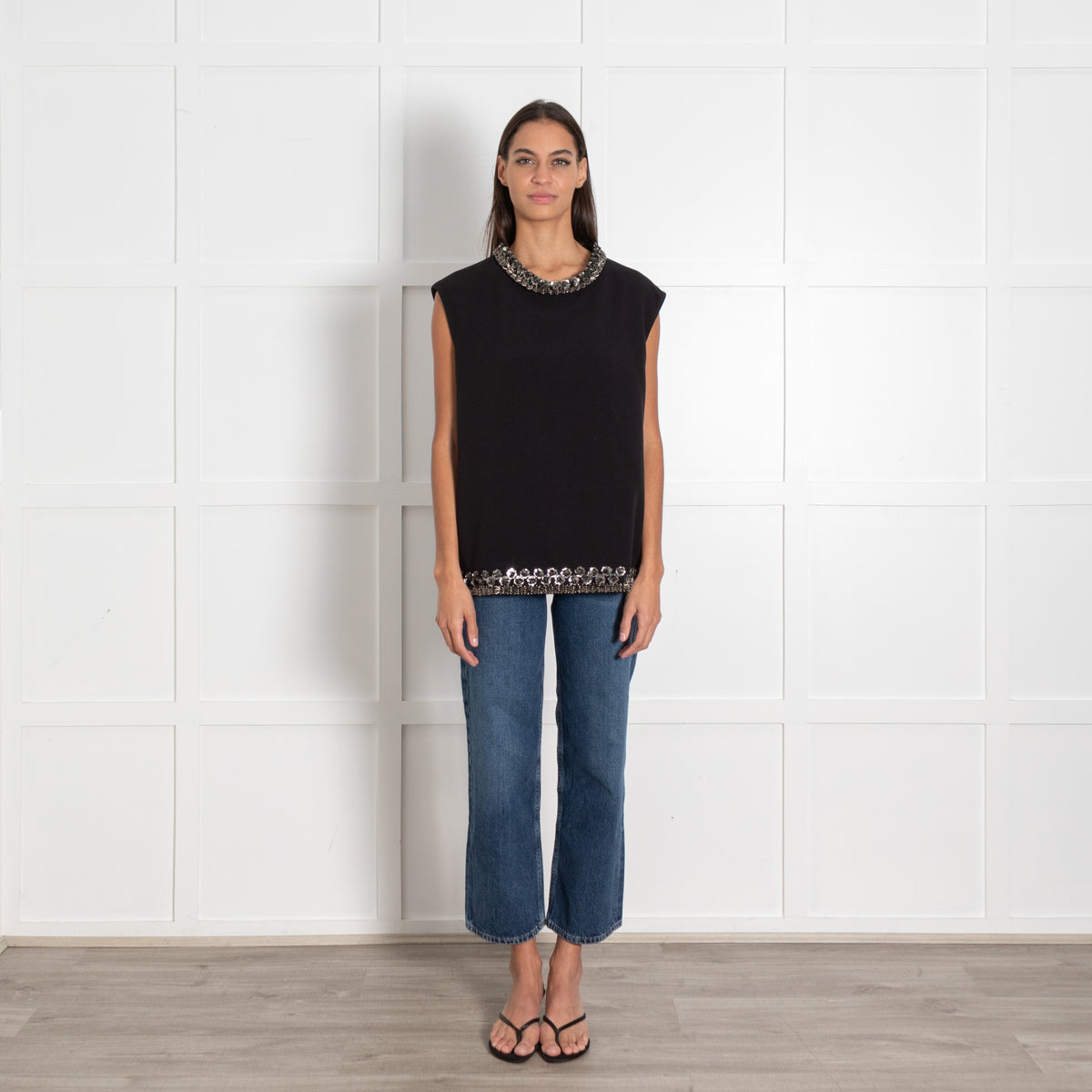 Raoul Black Sequin Trim Mock Neck Sleeveless Top - Image 1