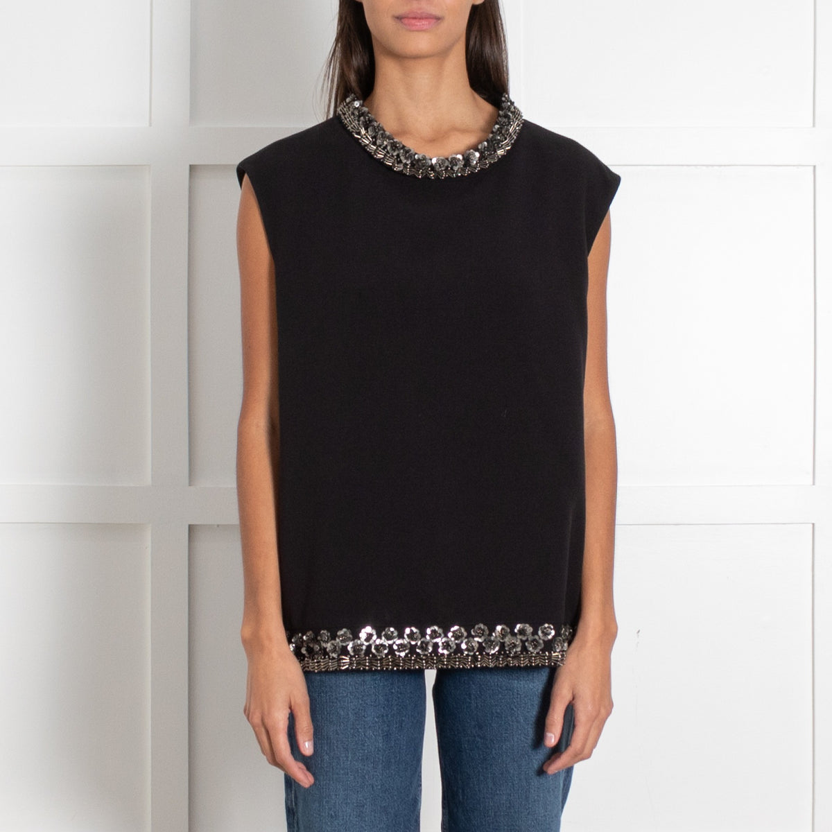 Raoul Black Sequin Trim Mock Neck Sleeveless Top - Image 2