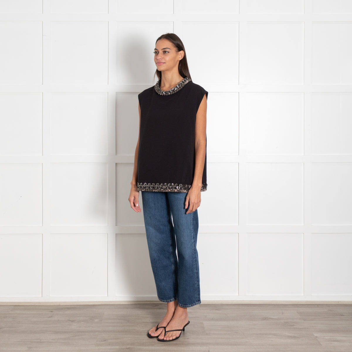 Raoul Black Sequin Trim Mock Neck Sleeveless Top - Image 3