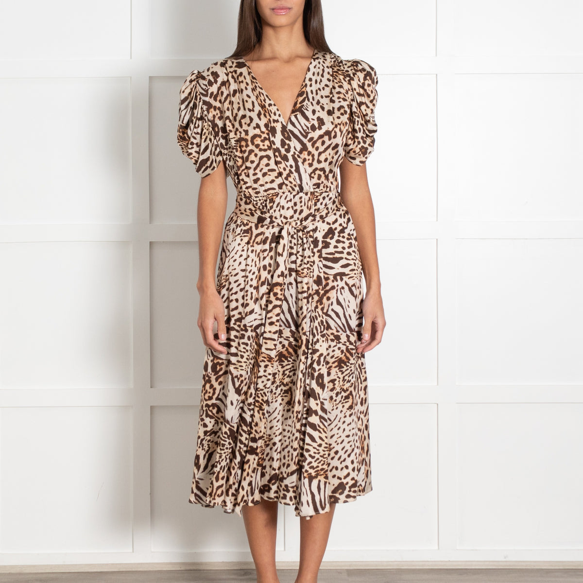 RAVN RAVN Beige & Brown Animal Print Puff Sleeve Dress - Image 2