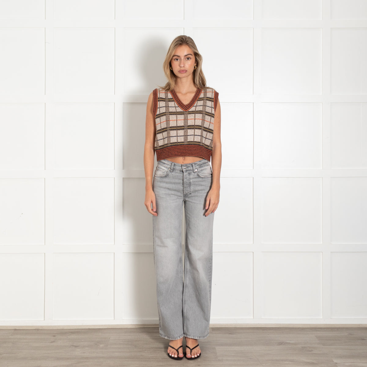 RE/DONE 60s Plaid Cropped Sweater Vest - Image 1