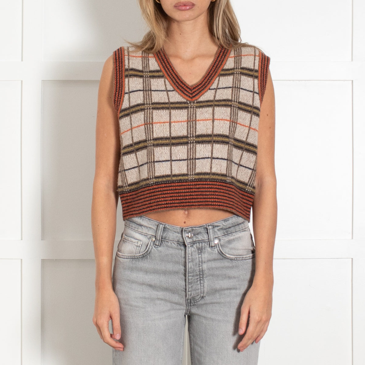 RE/DONE 60s Plaid Cropped Sweater Vest - Image 2