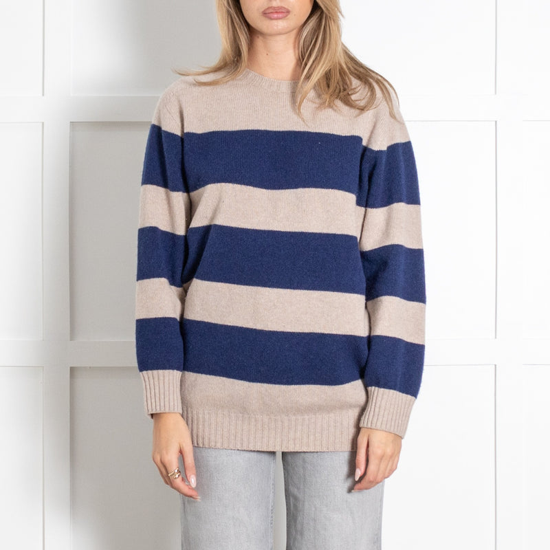 Really Wild Beige & Navy Striped Crewneck Sweater - Image 2