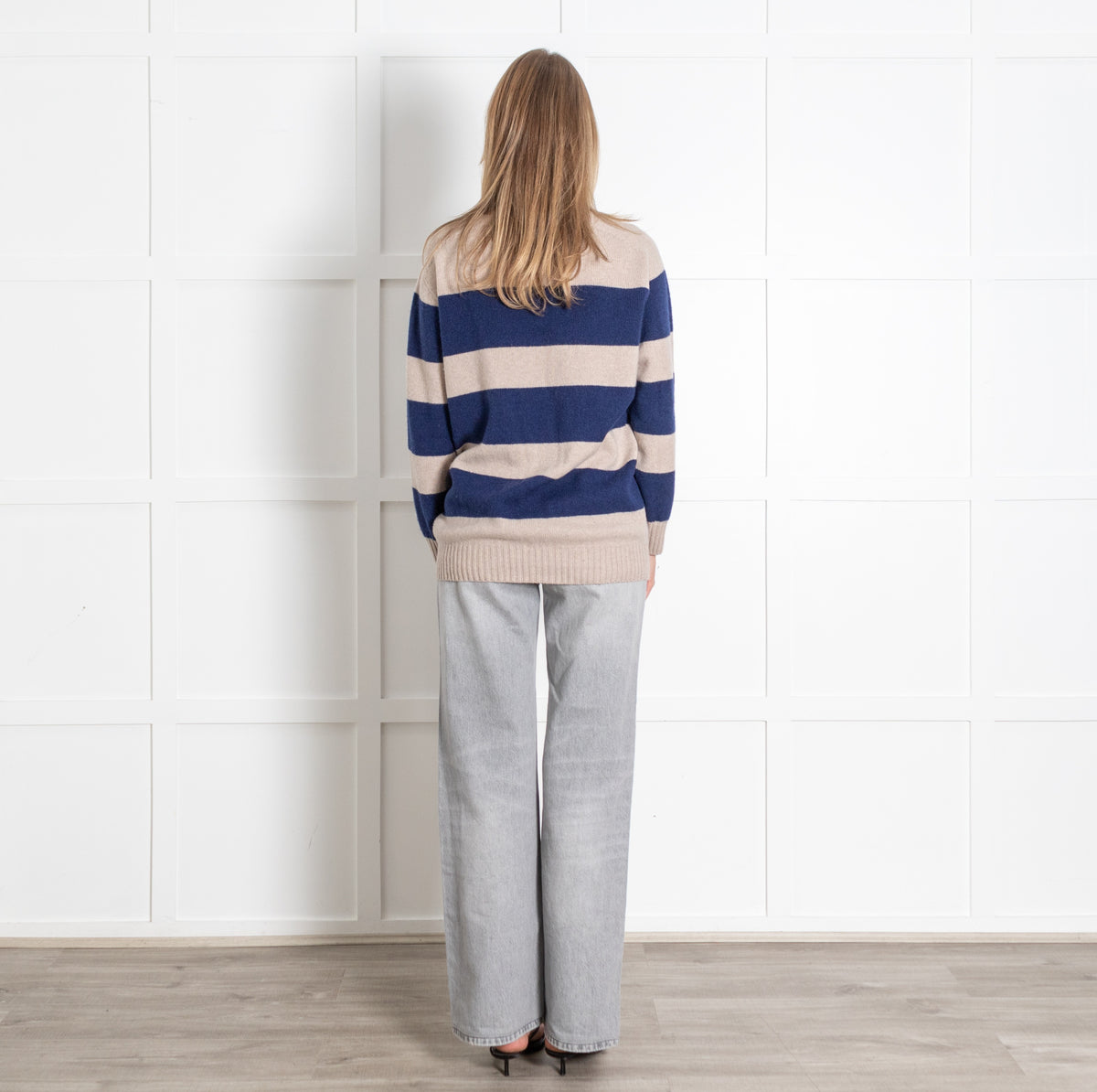 Really Wild Beige & Navy Striped Crewneck Sweater - Image 5