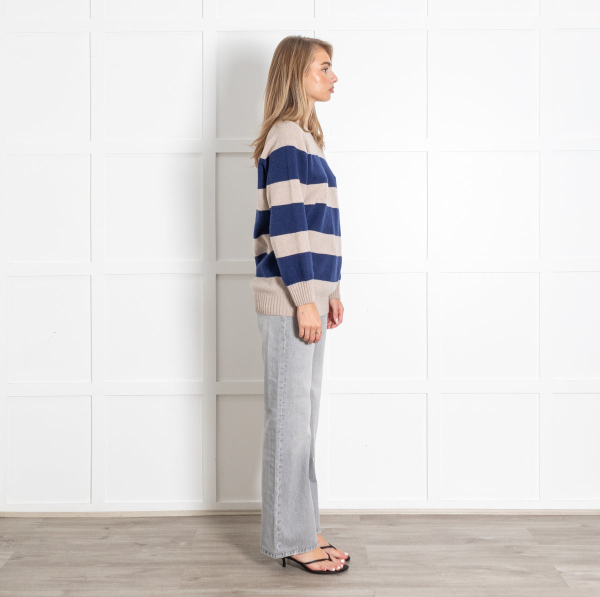 Really Wild Beige & Navy Striped Crewneck Sweater - Image 6