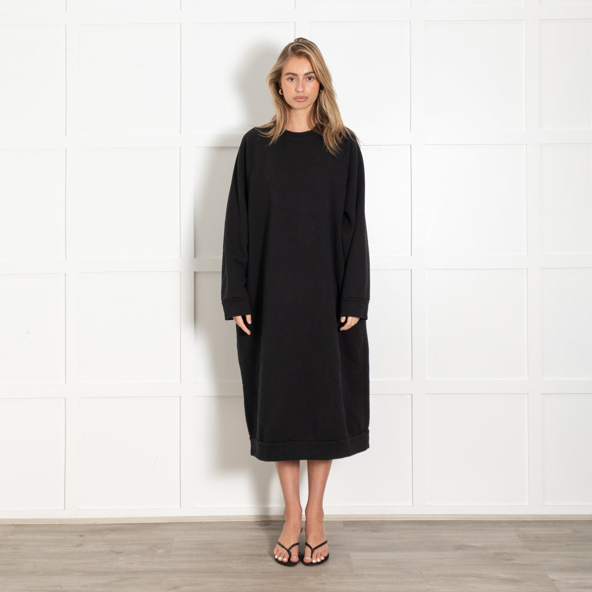 Black Crewneck Sweatshirt Dress - Image 1