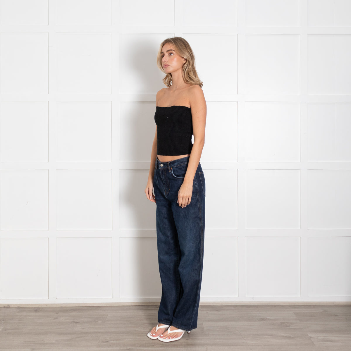 Reformation Jeans Dark Blue Denim Flared Jeans - Image 3