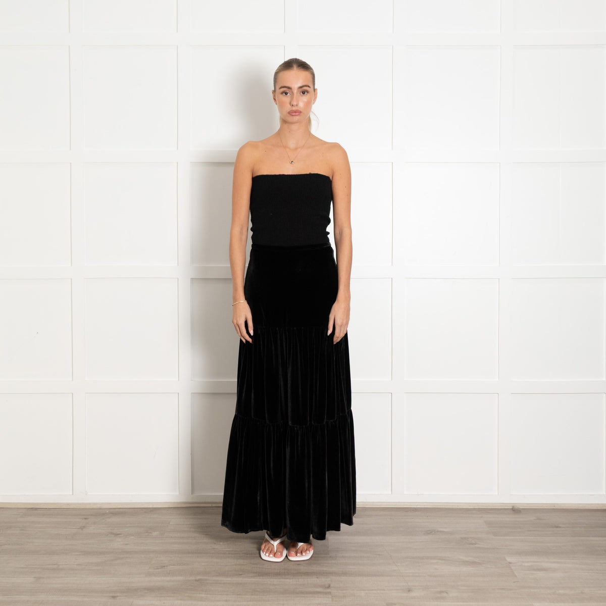 Ridley Black Velvet Tiered Skirt - Image 1