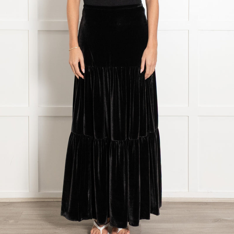 Ridley Black Velvet Tiered Skirt - Image 2