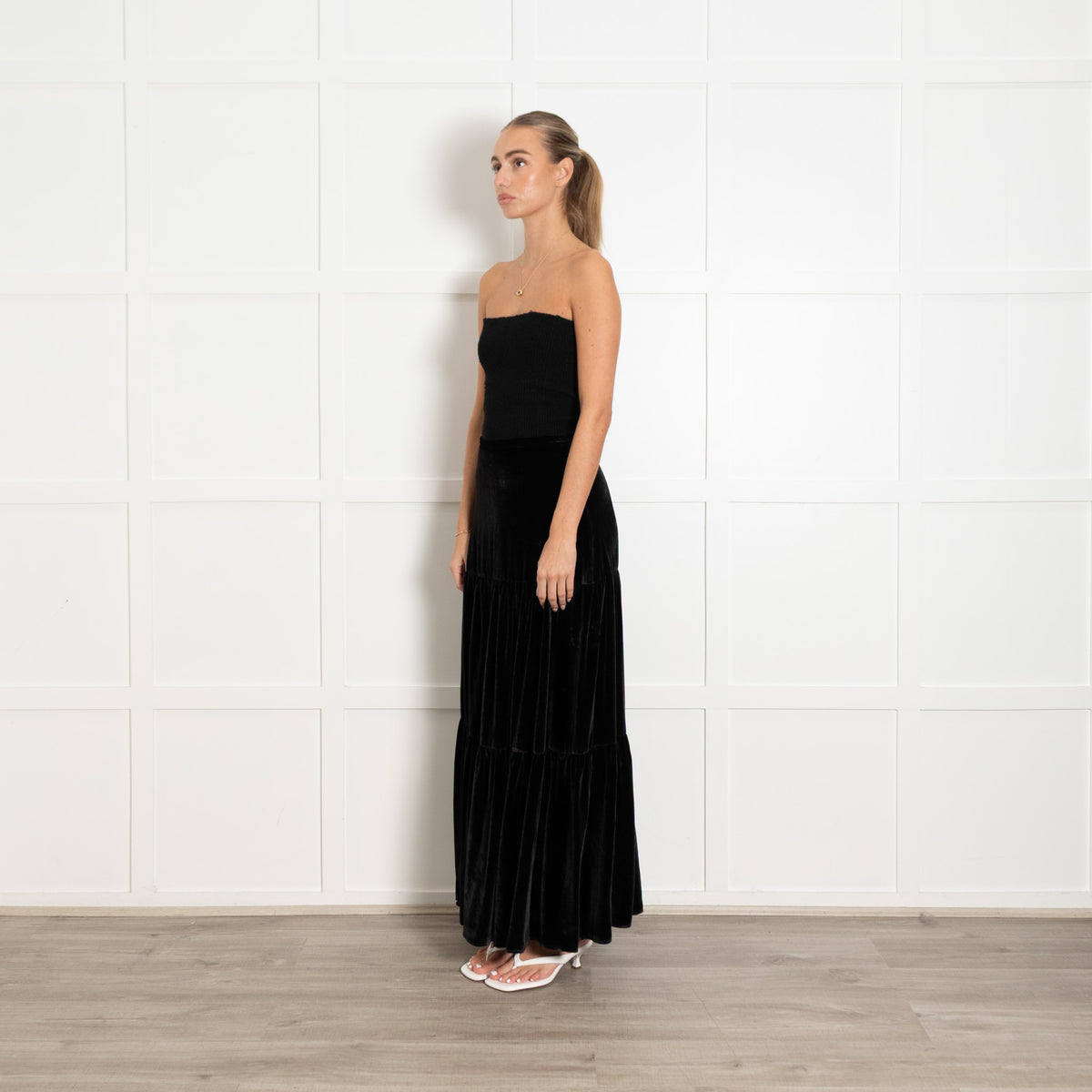 Ridley Black Velvet Tiered Skirt - Image 3