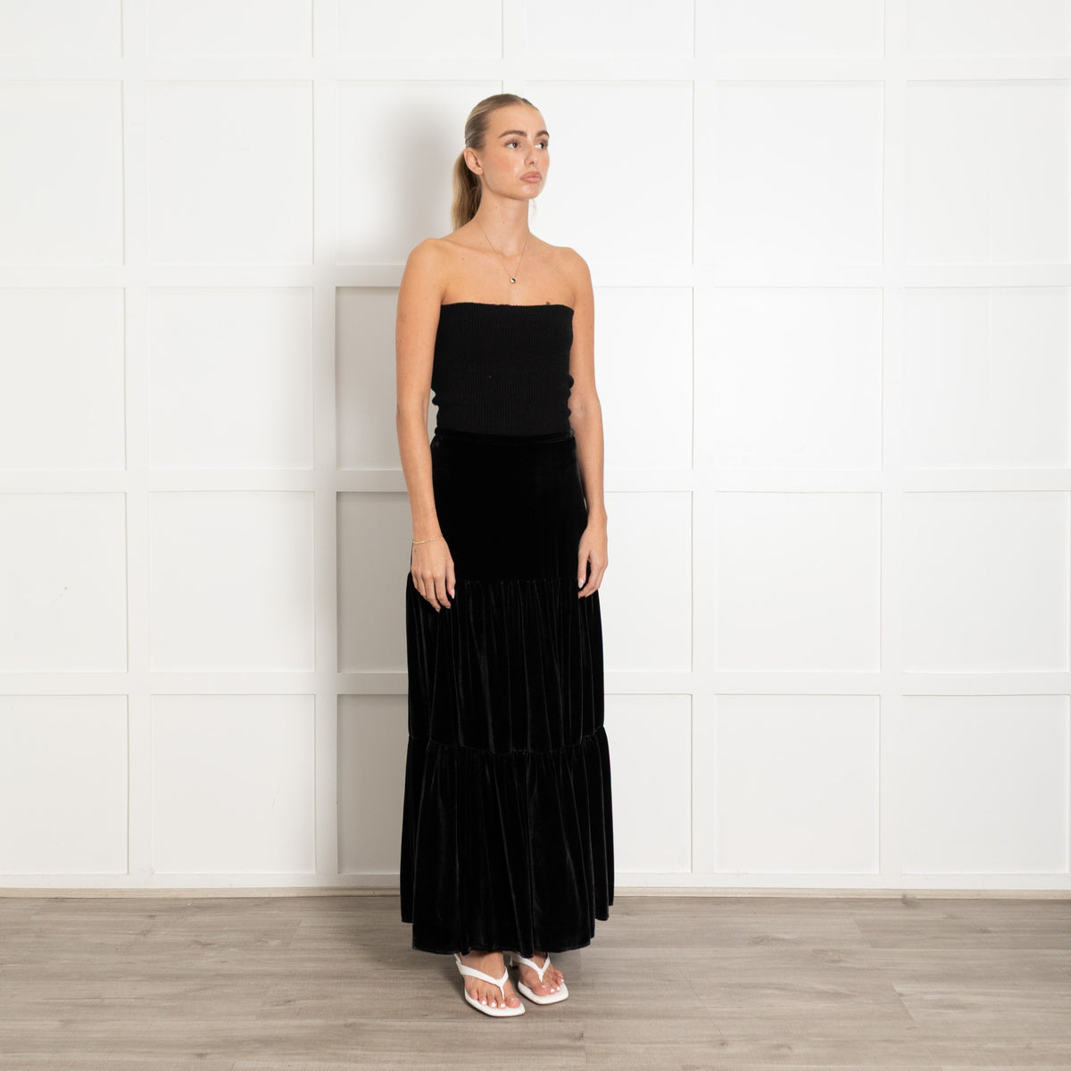 Ridley Black Velvet Tiered Skirt - Image 7