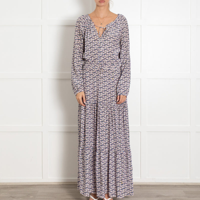 Ridley Purple White Lilac Floral Tiered Silk Maxi Dress UK 6 - Image 2