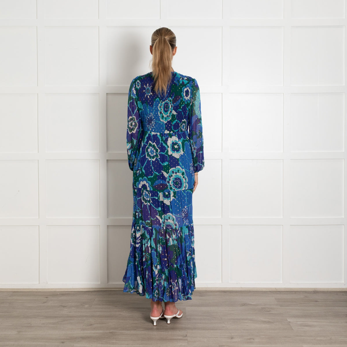 Rixo London Blue Green Gold Fleck Sleeved Maxi Dress - Image 5