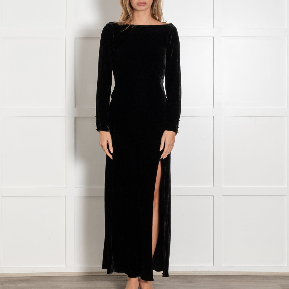 Rixo Black Velvet Open Back Long Sleeved Dress - Image 2