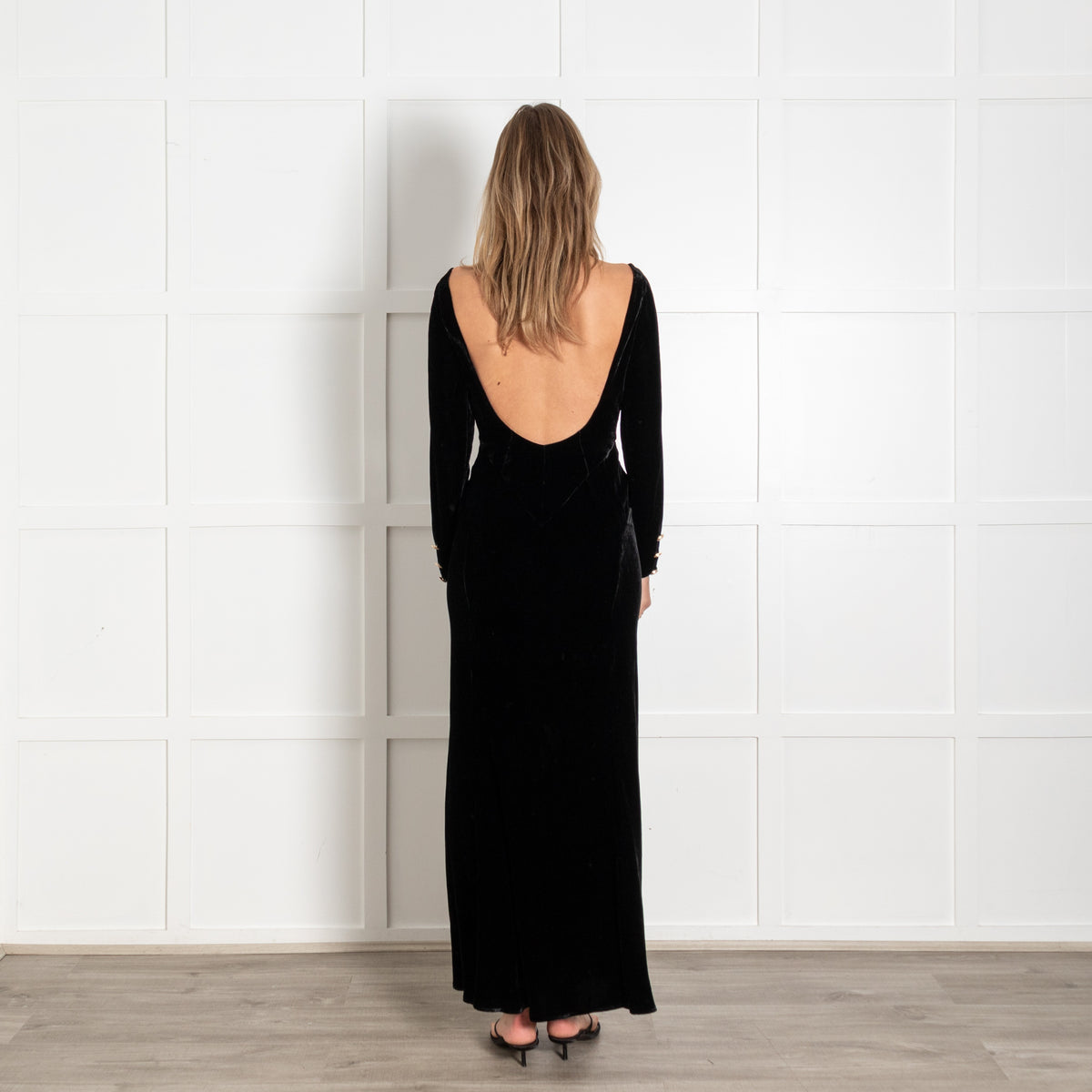 Rixo Black Velvet Open Back Long Sleeved Dress - Image 5