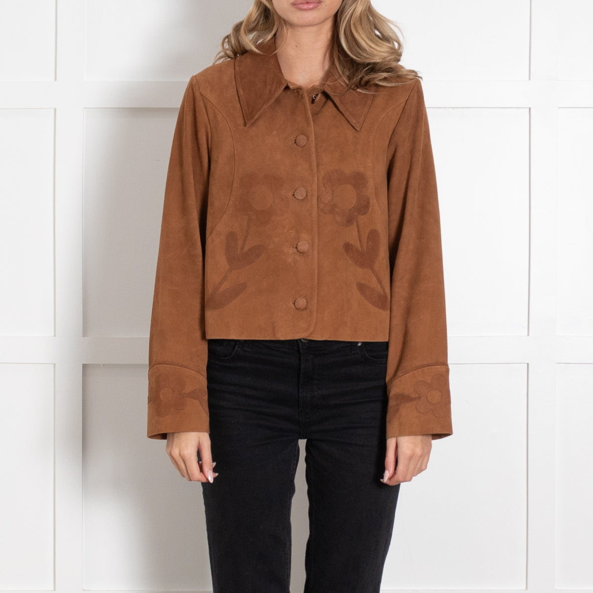 Rixo Brown Suede Dionne Jacket with Floral Appliqué - Image 2