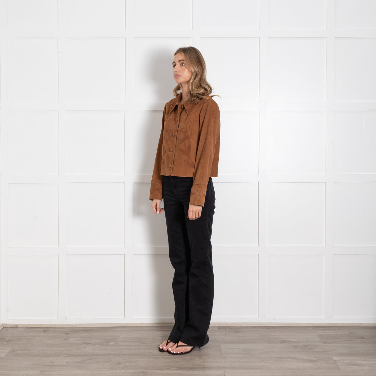Rixo Brown Suede Dionne Jacket with Floral Appliqué - Image 3