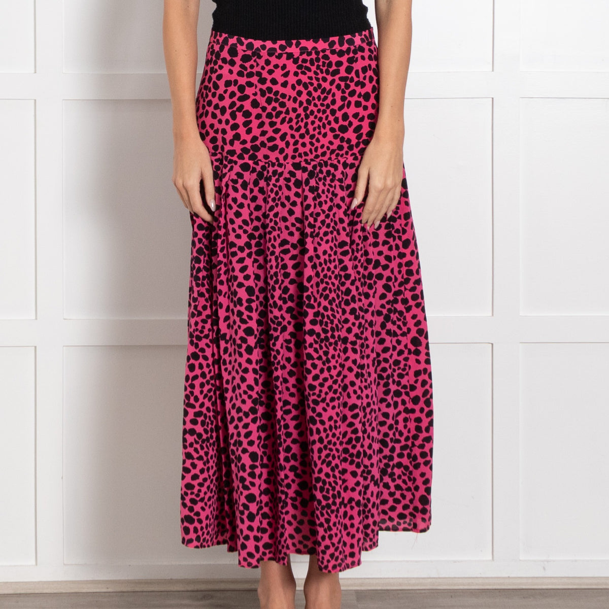 Rixo Pink Black Animal Print Midi Skirt - Image 2