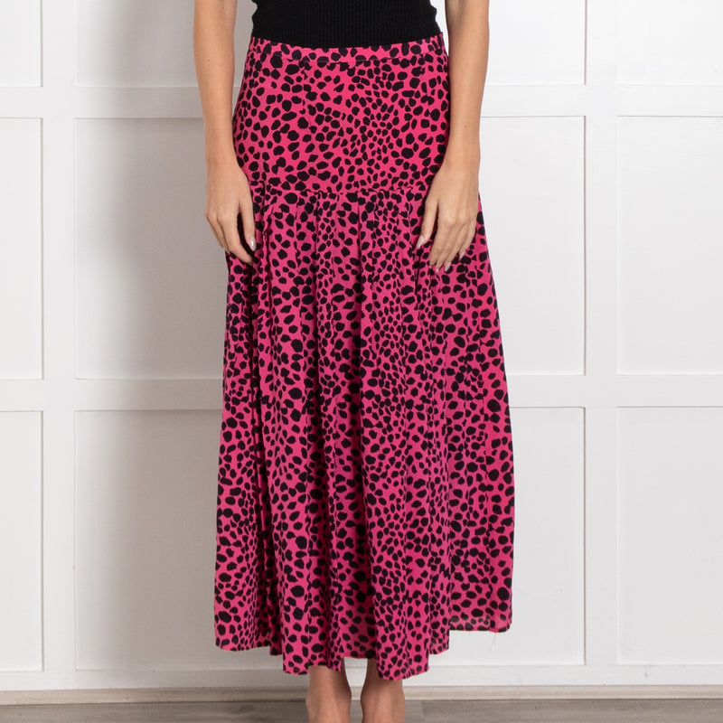Rixo Pink Black Animal Print Midi Skirt - Image 2
