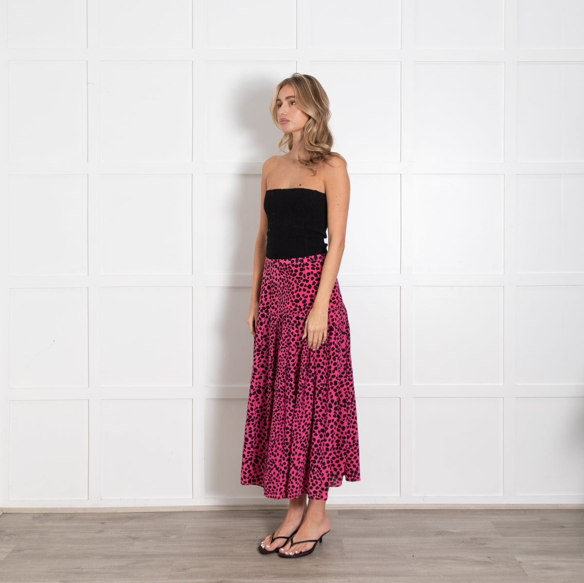 Rixo Pink Black Animal Print Midi Skirt - Image 3
