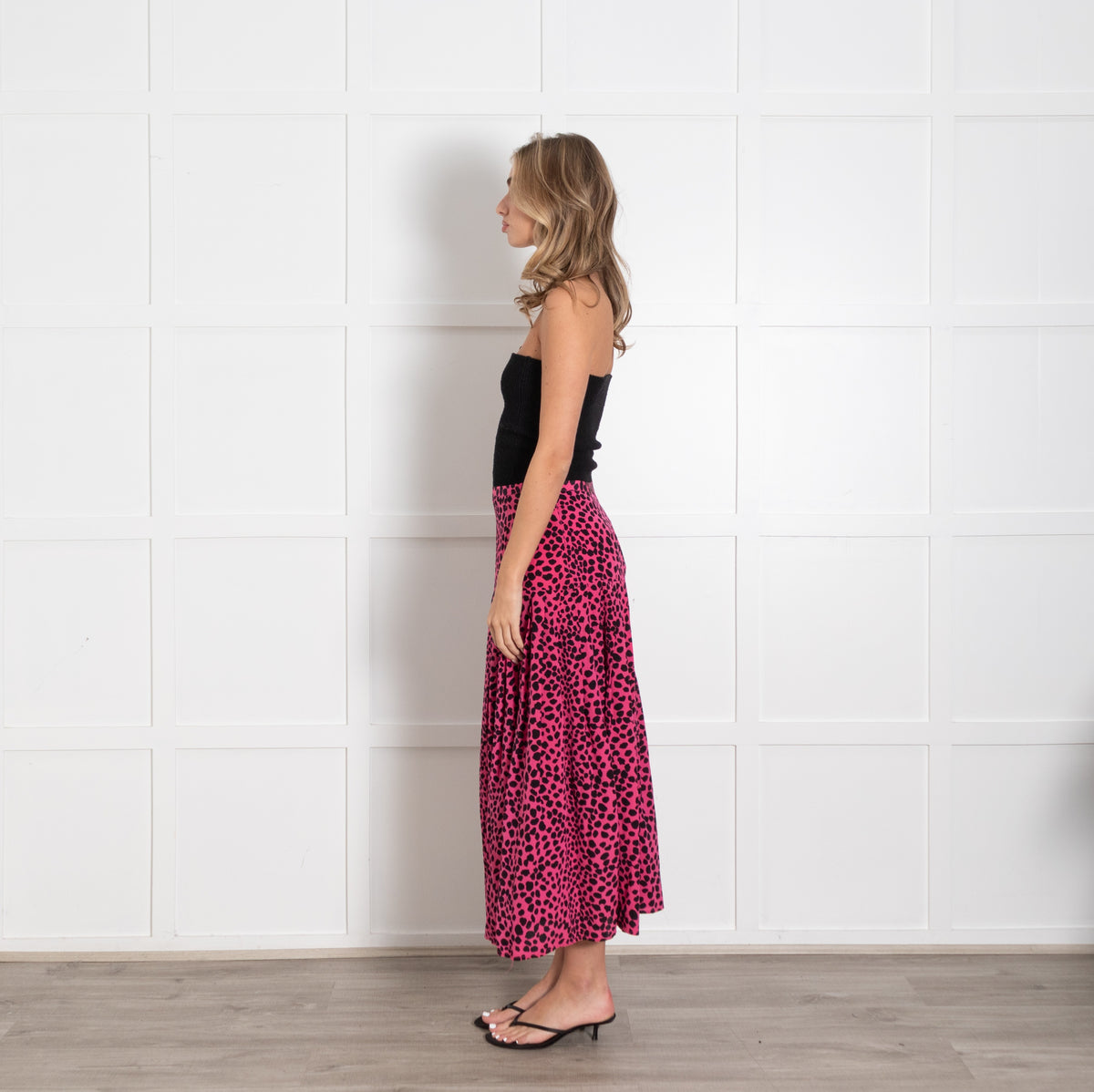 Rixo Pink Black Animal Print Midi Skirt - Image 4