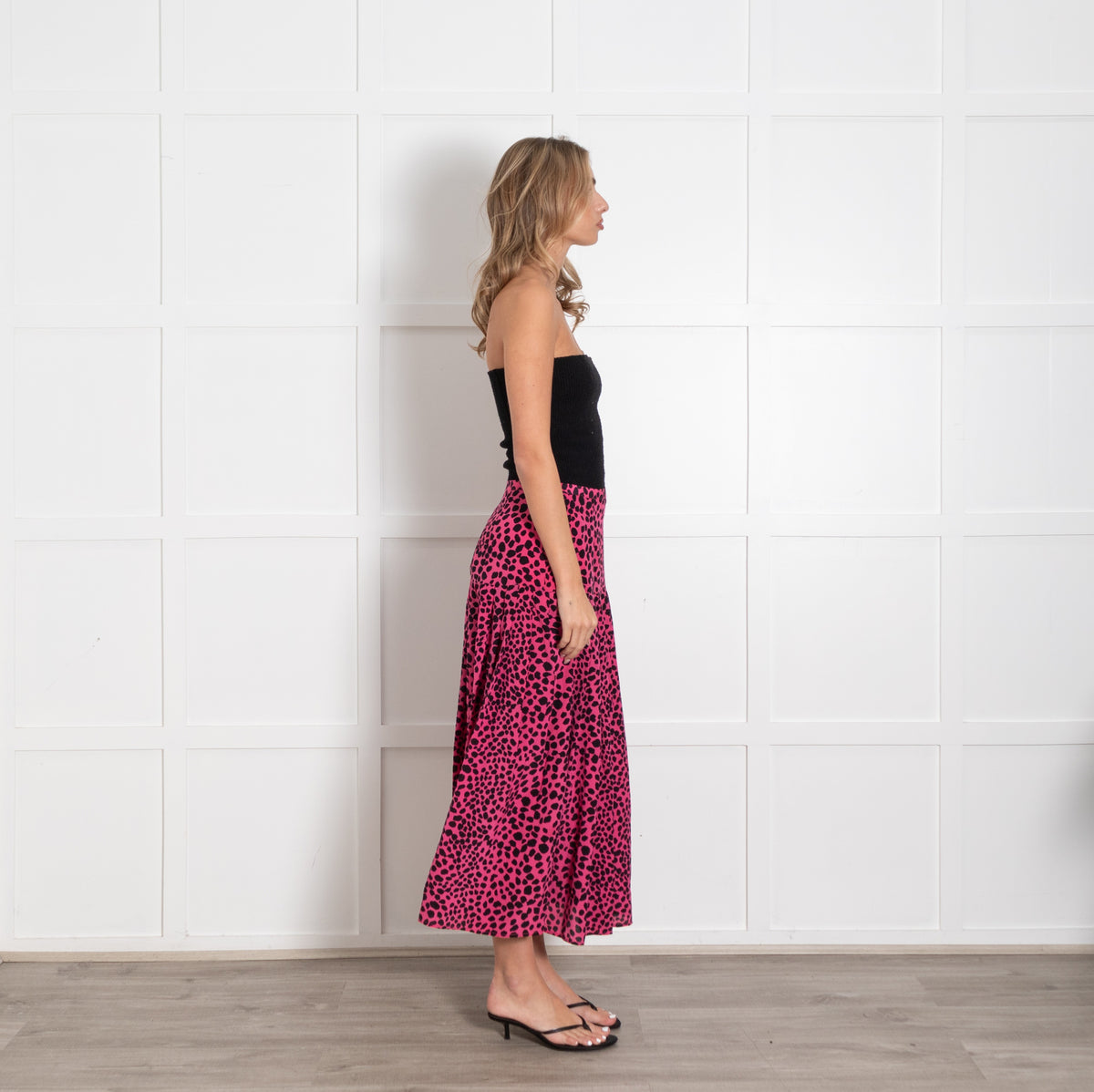 Rixo Pink Black Animal Print Midi Skirt - Image 6
