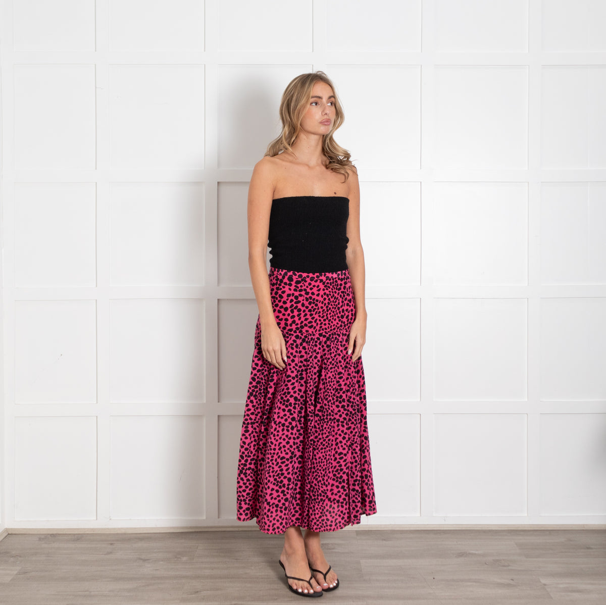 Rixo Pink Black Animal Print Midi Skirt - Image 7