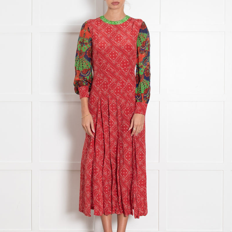 Rixo Red Paisley With Contrast Sleeves Dress - Image 2