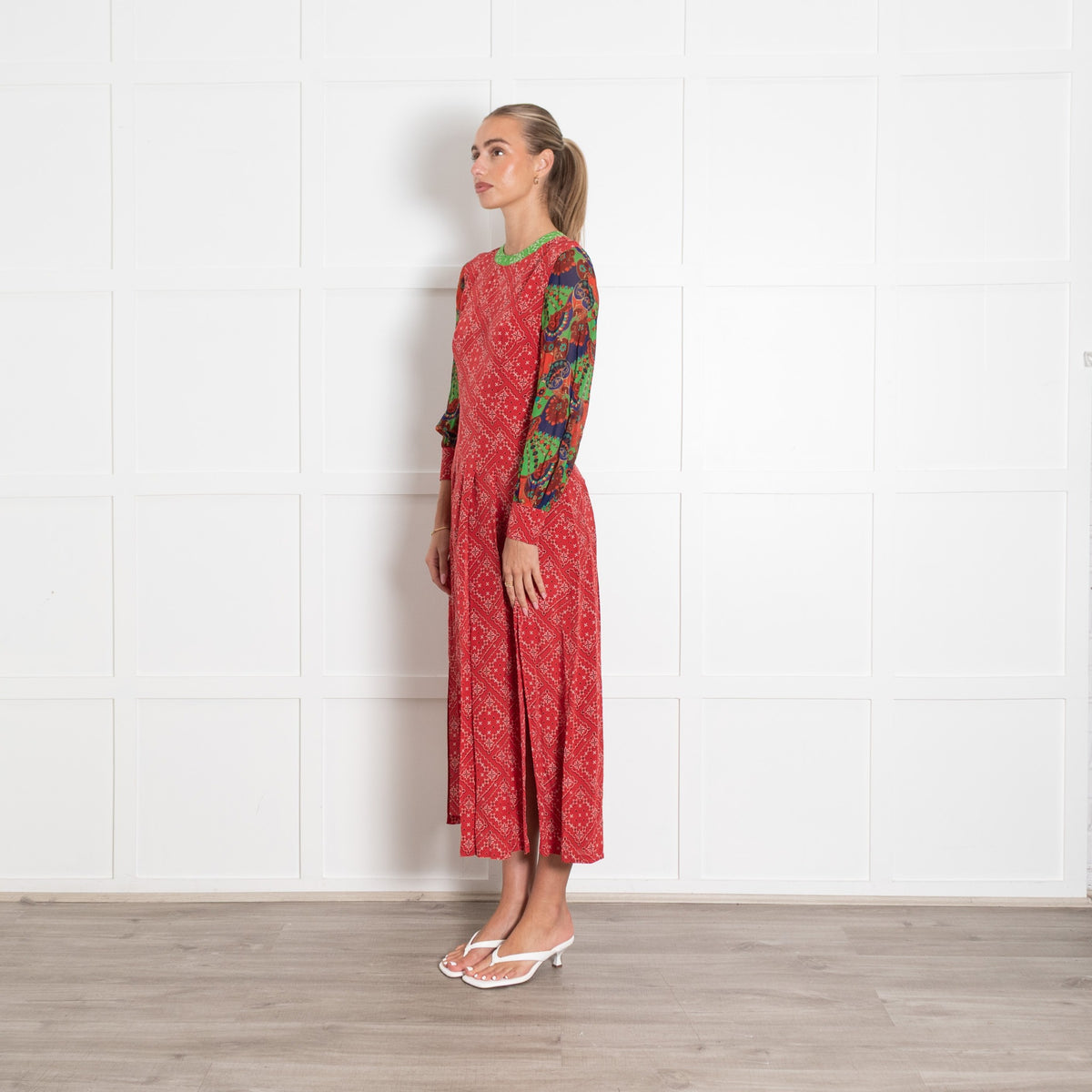 Rixo Red Paisley With Contrast Sleeves Dress - Image 3