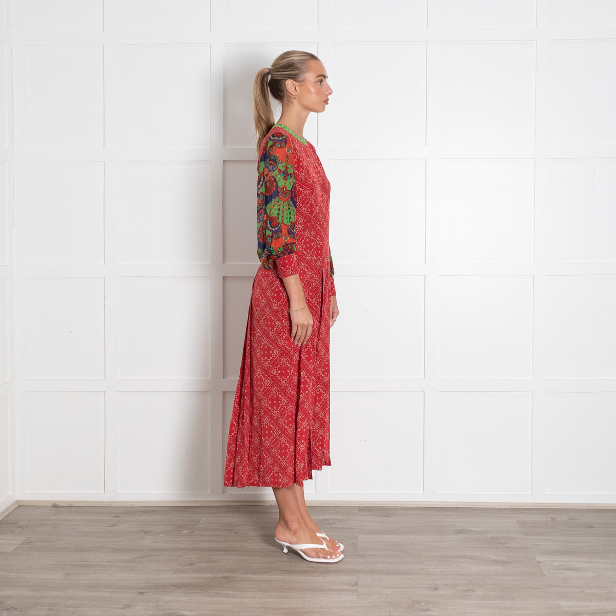 Rixo Red Paisley With Contrast Sleeves Dress - Image 6
