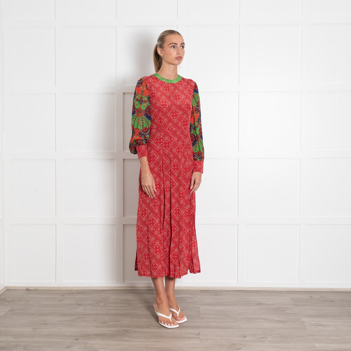 Rixo Red Paisley With Contrast Sleeves Dress - Image 7